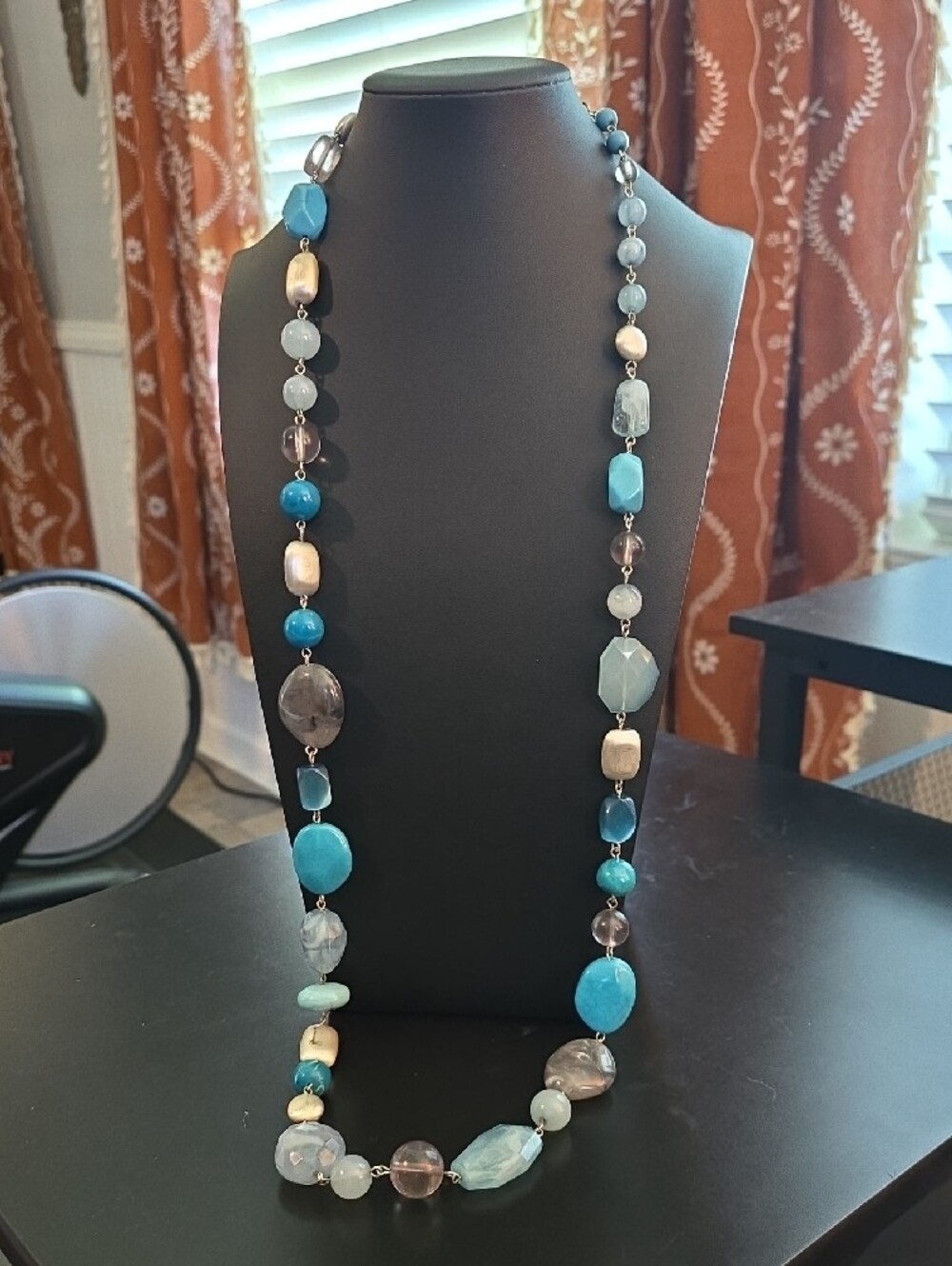 Artisan Blue Bead Long-Strand Necklace - Picture 2 of 9